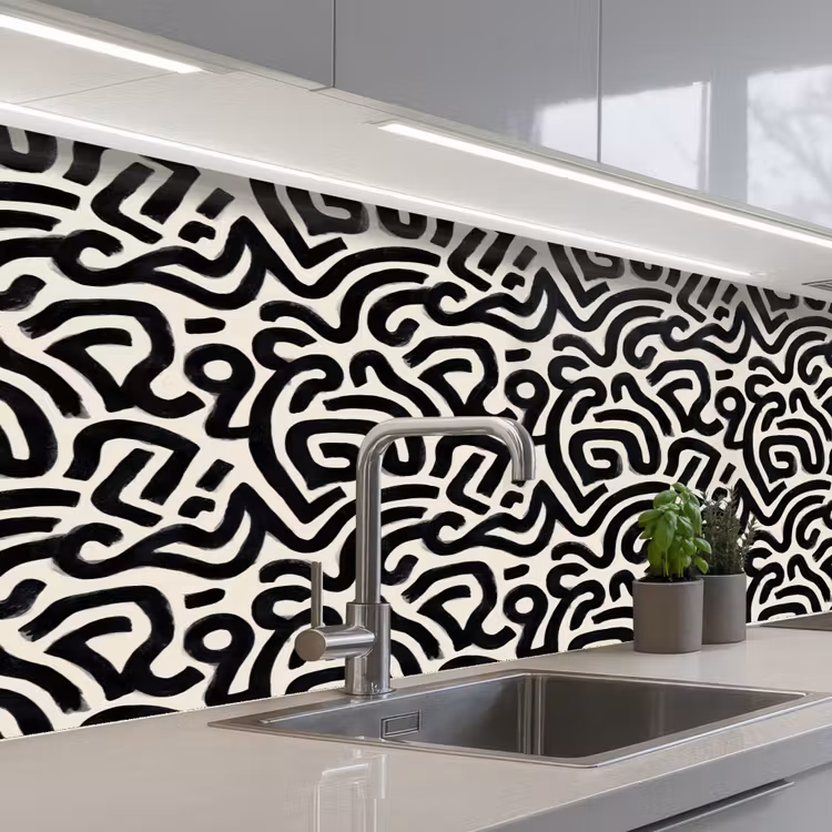 Modern - Abstract - Zwart keuken achterwand 2 middel 871 -3d_schuin