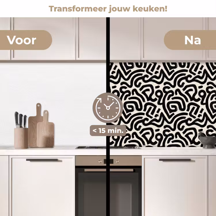 Modern - Abstract - Zwart keuken achterwand 2 middel 871 -voor-na2_NL