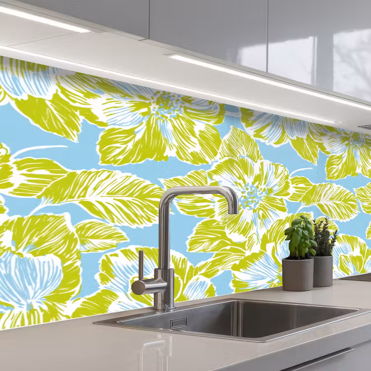 Modern - Bloemen - Groen keuken achterwand 2 middel 871 -3d_schuin