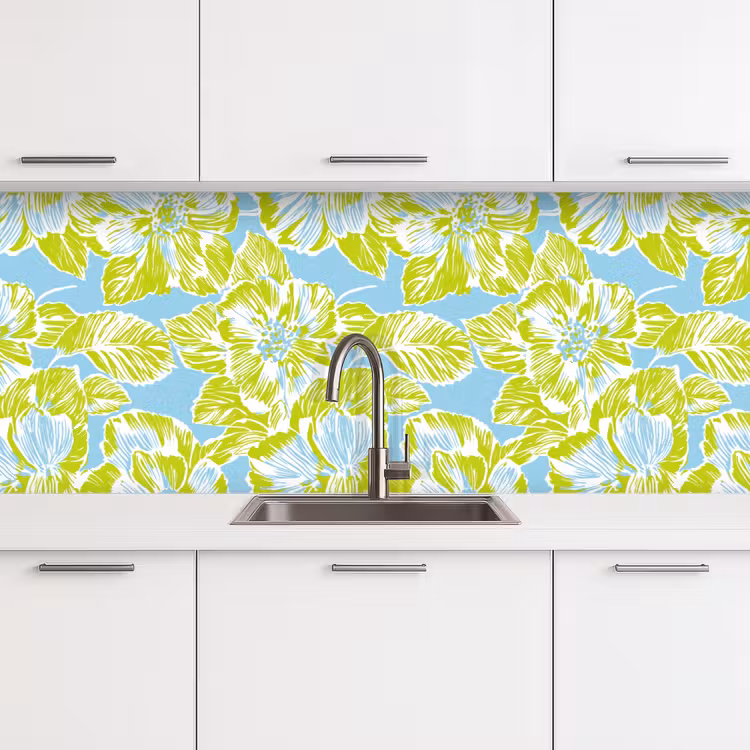Modern - Bloemen - Groen keuken achterwand 2 middel 871 -3d