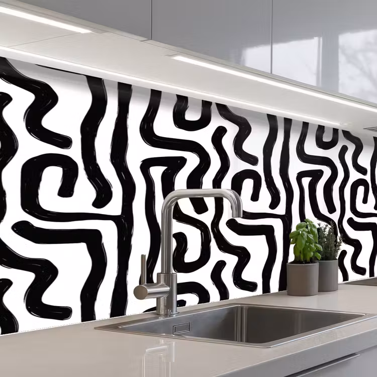 Modern - Lijnen - Zwart keuken achterwand 2 middel 871 -3d_schuin