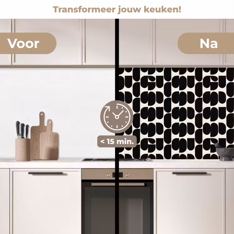 Modern - Patroon - Zwart keuken achterwand 2 middel 871 -voor-na2_NL