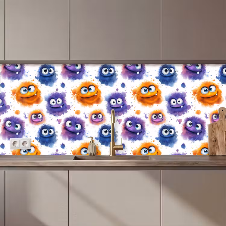 Monstertjes - Aquarel - Kleurrijk keuken achterwand 2 middel 871 zz_3dshopping
