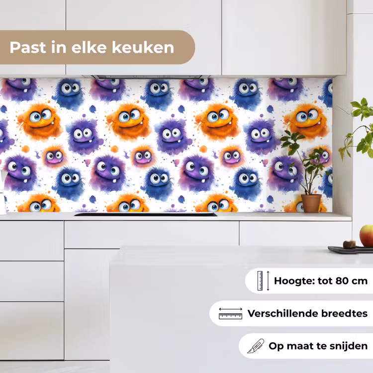 Monstertjes - Aquarel - Kleurrijk keuken achterwand 2 middel 871 -sfeer4_NL