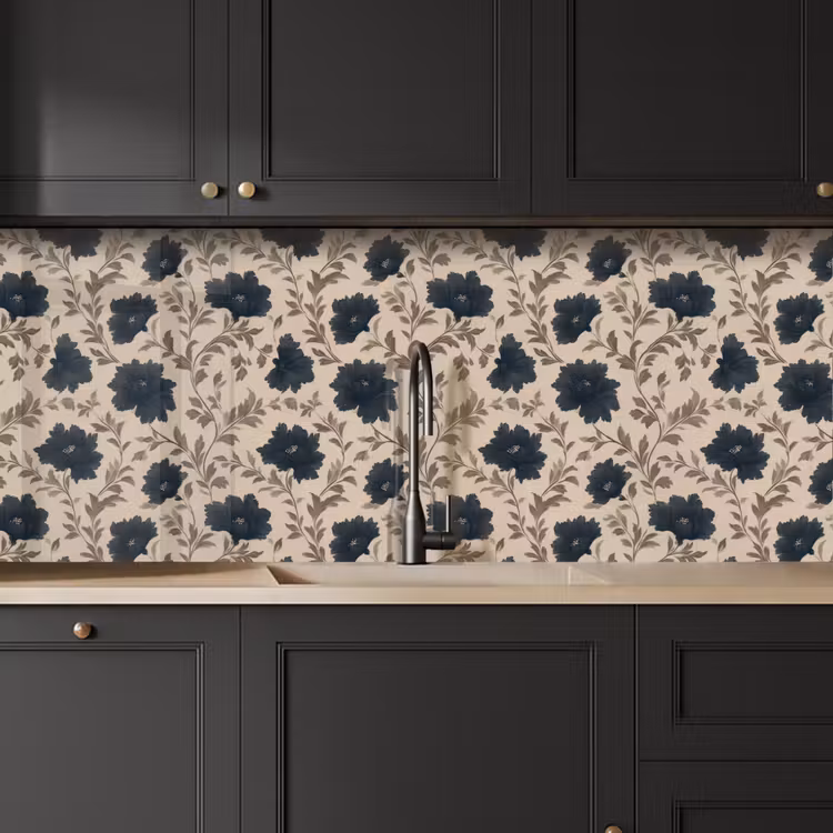 Motief - Bloemen - Zwart - Beige keuken achterwand 2 middel 871 -sfeer1