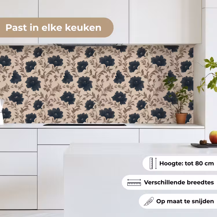 Motief - Bloemen - Zwart - Beige keuken achterwand 2 middel 871 -sfeer4_NL