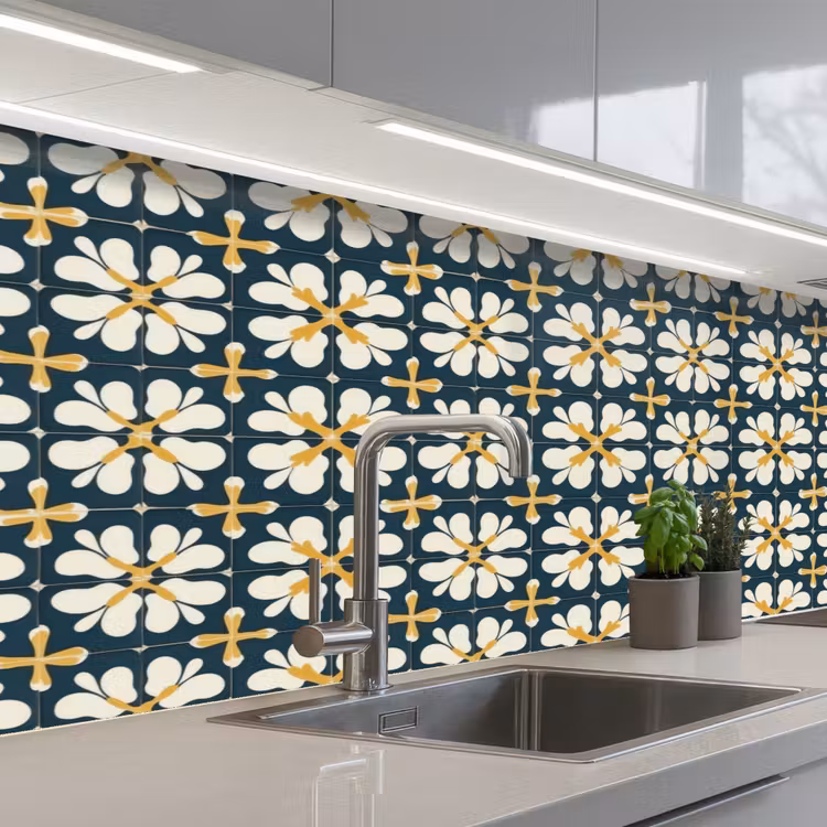 Motief - Tegel - Okergeel keuken achterwand 2 middel 871 -3d_schuin