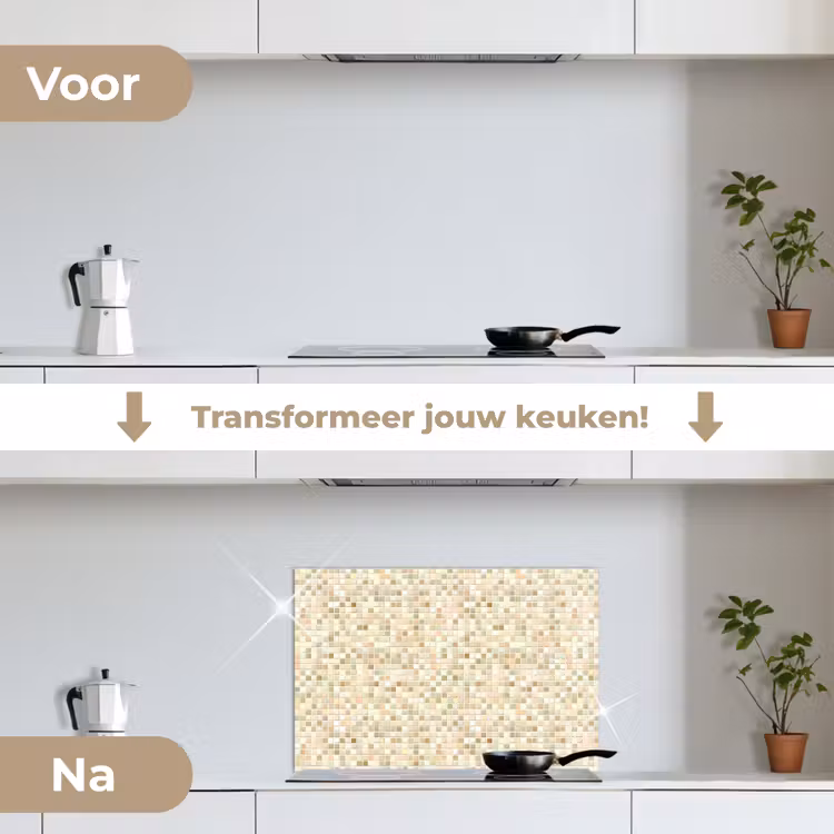 Mozaïek - Patroon - Beige keuken achterwand spatscherm klein 900 -voor_na_NL