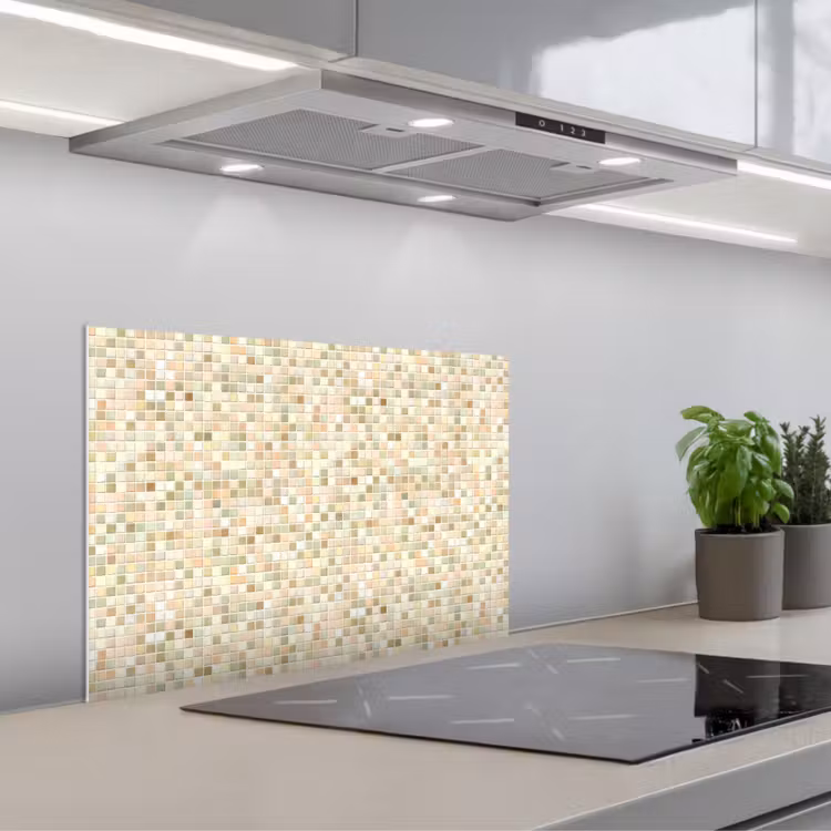 Mozaïek - Patroon - Beige keuken achterwand spatscherm klein 900 -3d_schuin