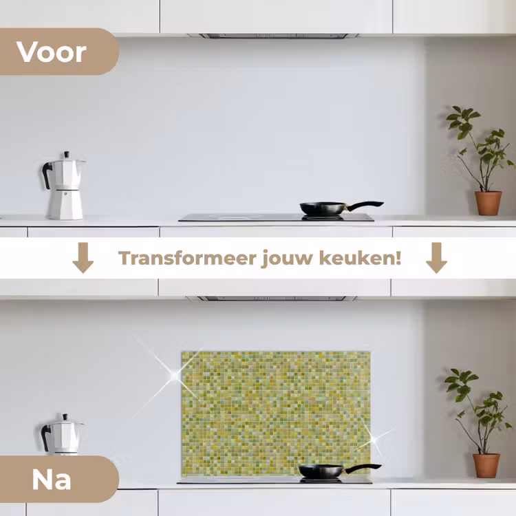 Mozaïek - Patroon - Groen keuken achterwand spatscherm klein 900 -voor_na_NL