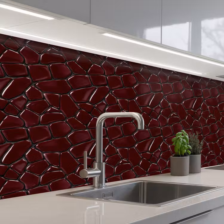 Mozaïek - Tegel - Bordeauxrood keuken achterwand 2 middel 871 -3d_schuin