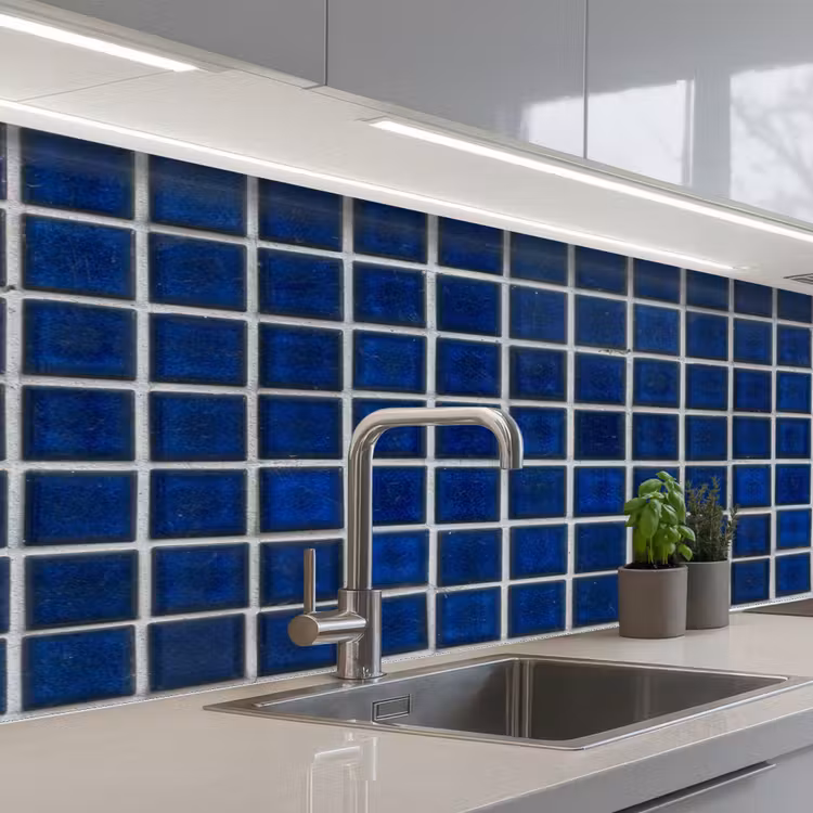 Mozaïek - Tegels- Glanzend - Blauw keuken achterwand 2 middel 871 -3d_schuin