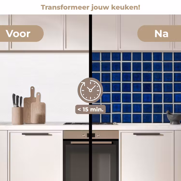 Mozaïek - Tegels- Glanzend - Blauw keuken achterwand 2 middel 871 -voor-na2_NL