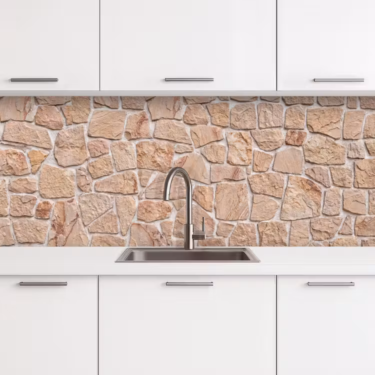 Muur - Steen - Patroon - Rustiek - Beige keuken achterwand 2 middel -3d