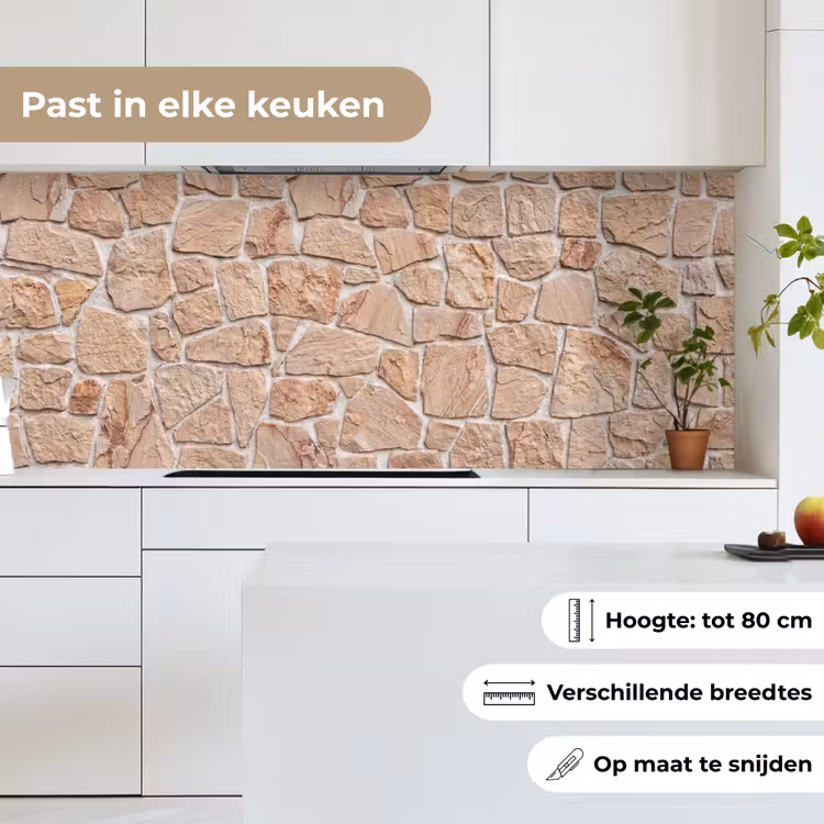 Muur - Steen - Patroon - Rustiek - Beige keuken achterwand 2 middel -sfeer4_NL
