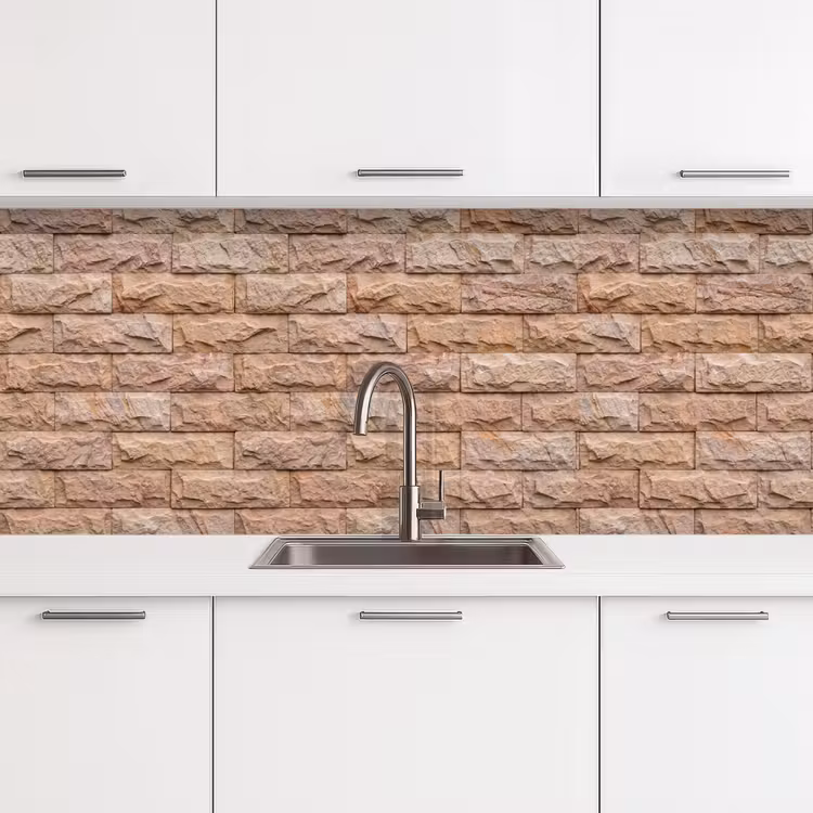 Muur - Steen - Ruw - Textuur - Beige keuken achterwand 2 middel -3d