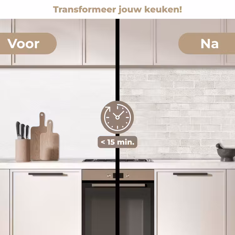 Muur - Wit - Bakstenen keuken achterwand 2 middel 871 -voor-na2_NL