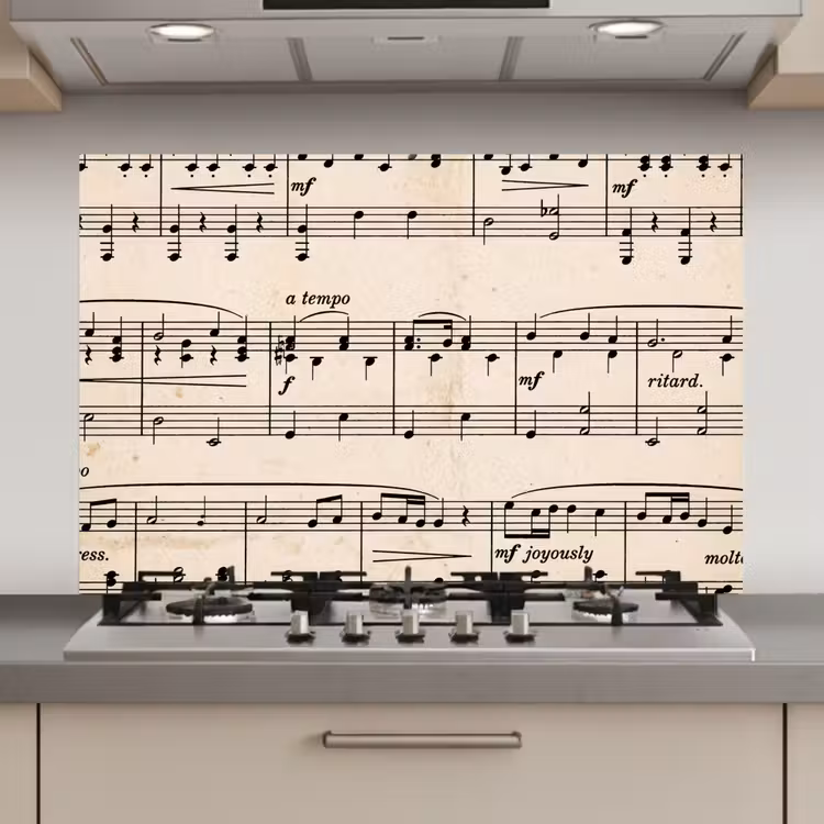 Muzieknotatie - Notenbalken - Kunst - Klassiek - Beige keuken achterwand spatscherm klein -3d_website