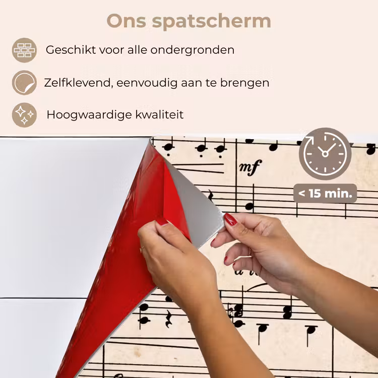 Muzieknotatie - Notenbalken - Kunst - Klassiek - Beige keuken achterwand spatscherm klein -spatscherm_NL