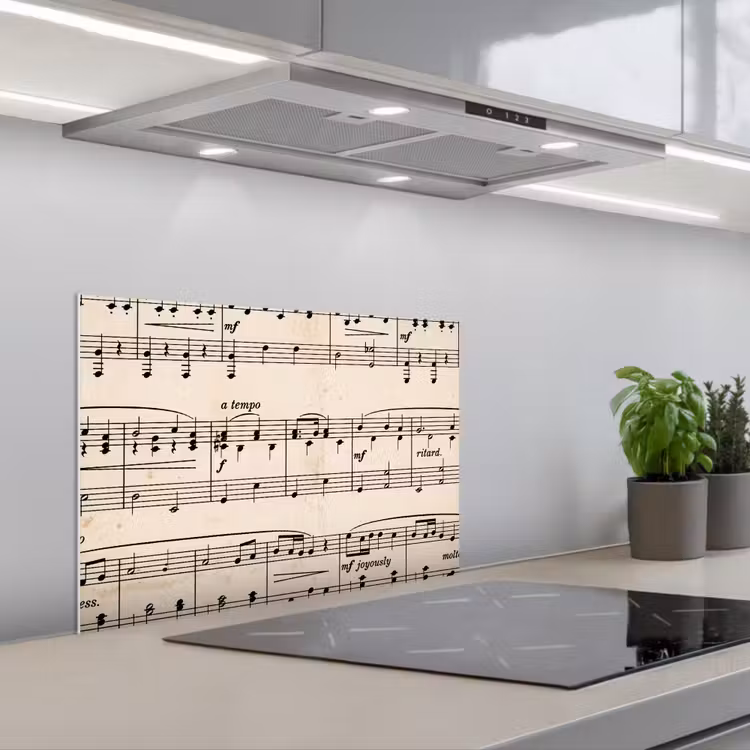 Muzieknotatie - Notenbalken - Kunst - Klassiek - Beige keuken achterwand spatscherm klein -3d_schuin