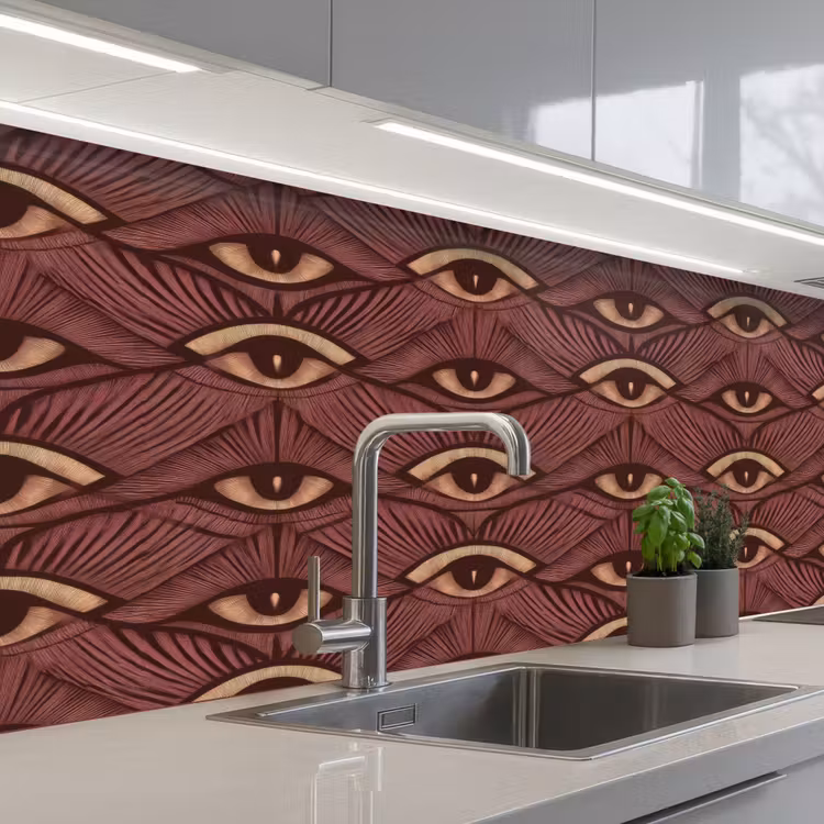 Mystiek - Ogen - Bruin keuken achterwand 2 middel 871 -3d_schuin