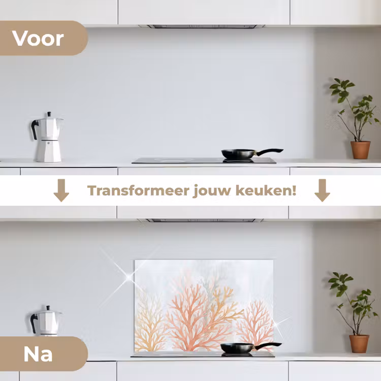 Natuur - Abstract - Aquarel - Organisch - Warm keuken achterwand spatscherm klein -voor_na_NL