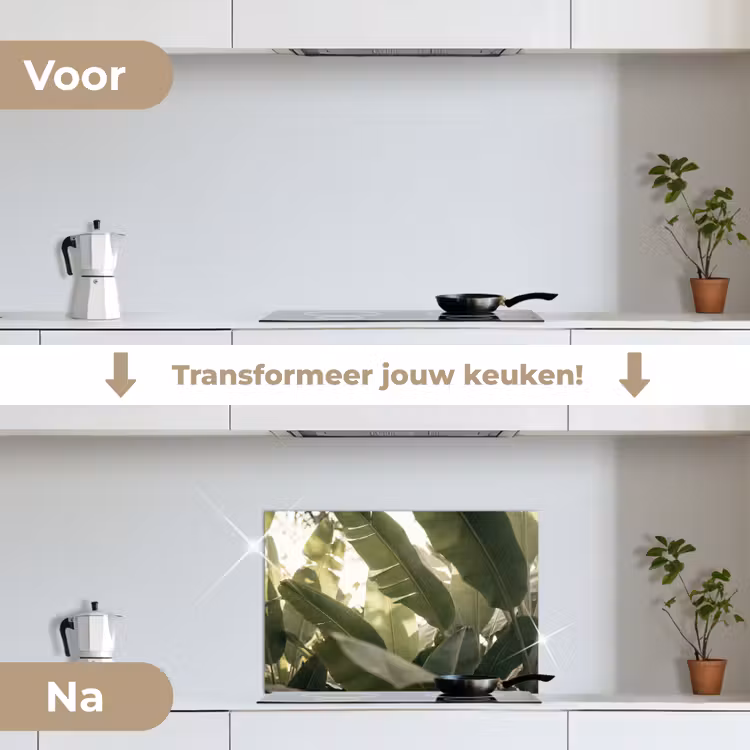 Natuur - Bladeren - Groen - Tropisch - Detail keuken achterwand spatscherm klein -voor_na_NL