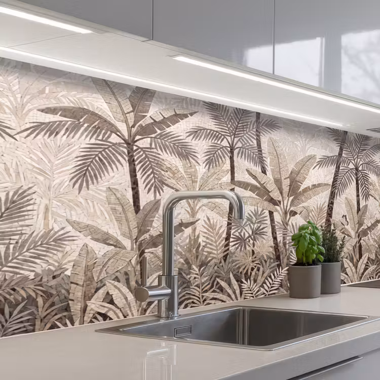 Natuur - Bladeren - Landschap - Mozaïek - Beige keuken achterwand 2 middel -3d_schuin