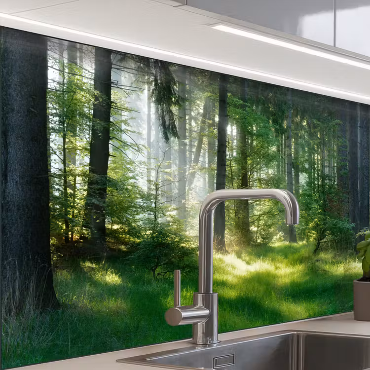 Natuur - Bomen - Bos - Groen - Zon - Gras - Planten keuken achterwand sample klein -zzzz3d_schuin