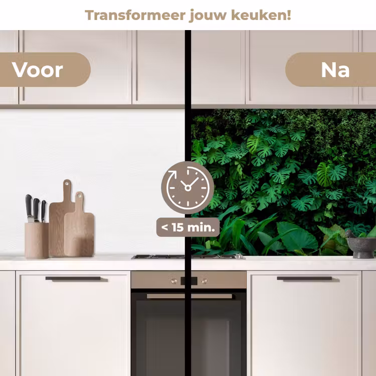 Natuur - Bos - Groen - Monstera keuken achterwand 2 middel -voor-na2_NL