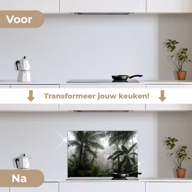 Natuur - Jungle - Mist - Groen - Bladeren keuken achterwand spatscherm klein -voor_na_NL