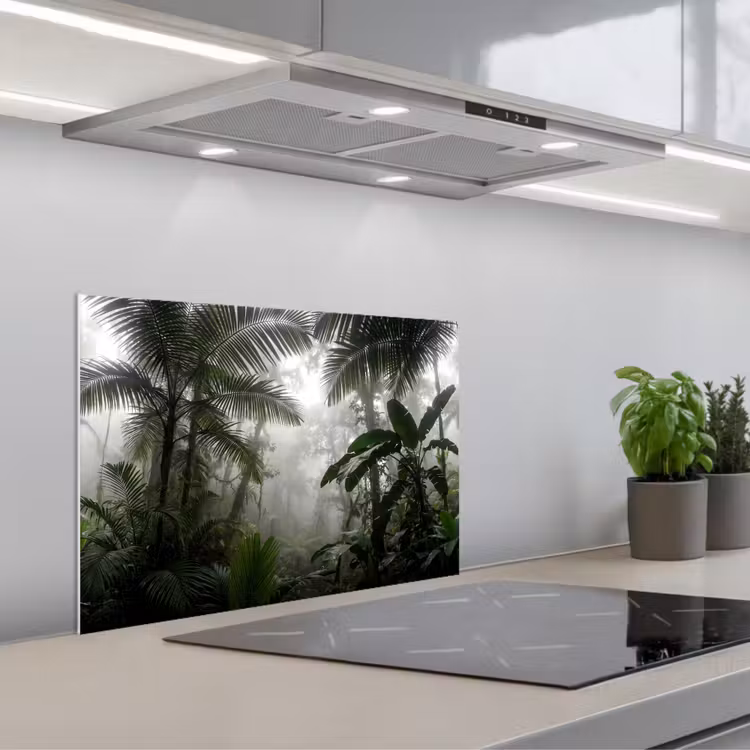 Natuur - Jungle - Mist - Groen - Bladeren keuken achterwand spatscherm klein -3d_schuin