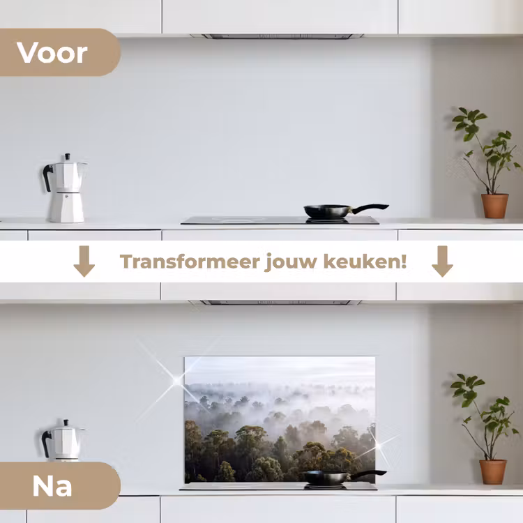 Natuur - Mist - Bos - Ochtend - Goud keuken achterwand spatscherm klein -voor_na_NL