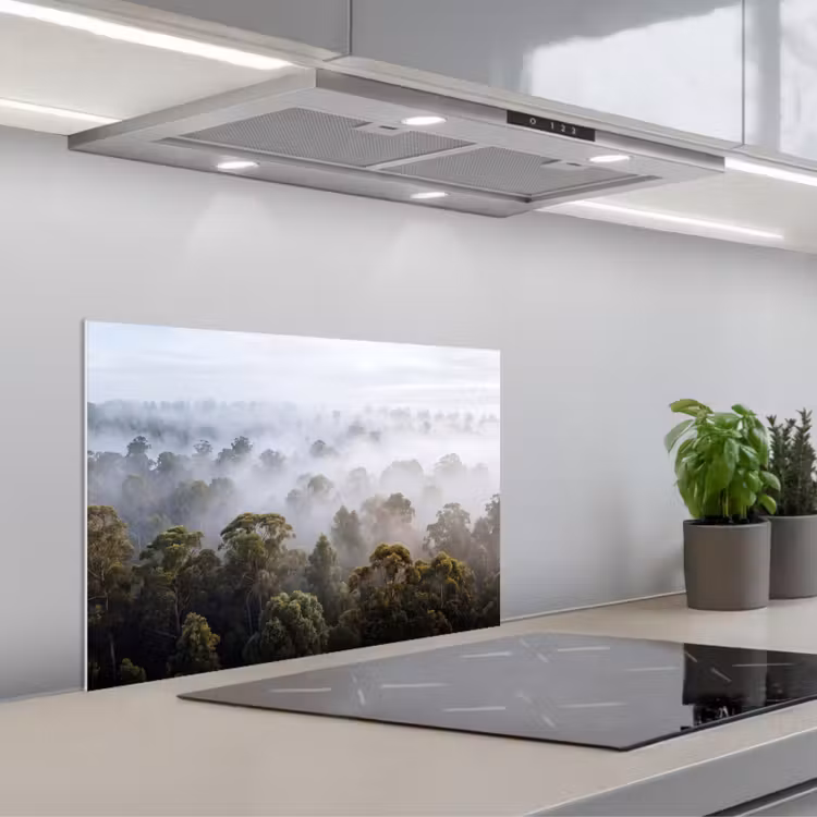 Natuur - Mist - Bos - Ochtend - Goud keuken achterwand spatscherm klein -3d_schuin