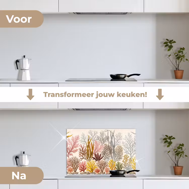 Natuur - Onderwater - Botanisch - Vintage - Kleurrijk keuken achterwand spatscherm klein -voor_na_NL
