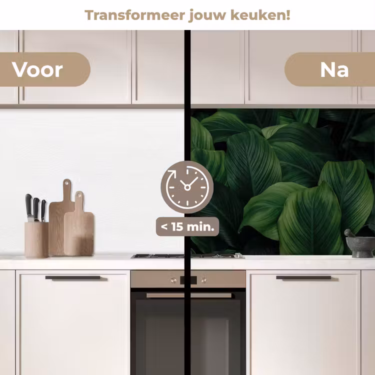 Natuur - Tropisch - Bladeren - Groen keuken achterwand 2 middel -voor-na2_NL