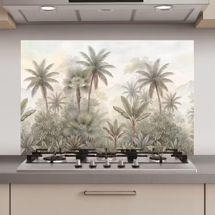 Natuur - Tropisch bos - Landschap - Aquarel - Groen keuken achterwand spatscherm klein -3d_website