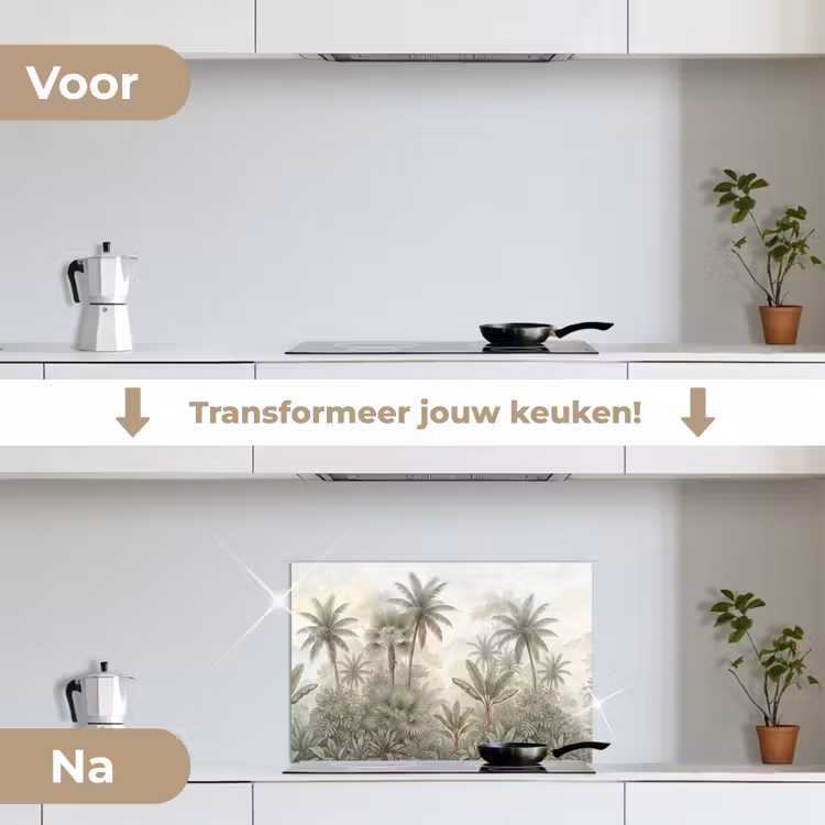 Natuur - Tropisch bos - Landschap - Aquarel - Groen keuken achterwand spatscherm klein -voor_na_NL