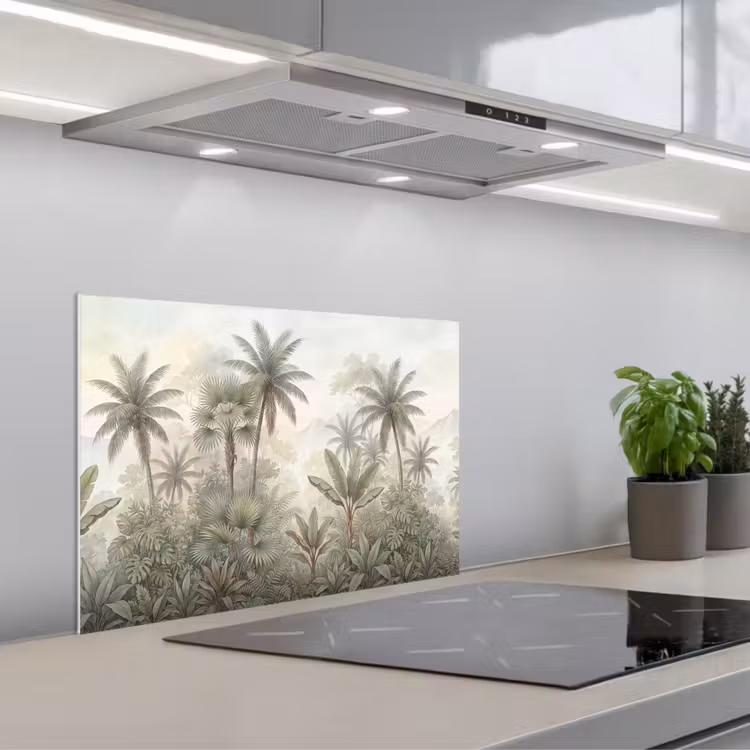 Natuur - Tropisch bos - Landschap - Aquarel - Groen keuken achterwand spatscherm klein -3d_schuin
