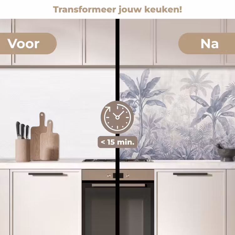 Natuur - Vogel - Jungle - Illustratie - Blauw keuken achterwand 2 middel -voor-na2_NL