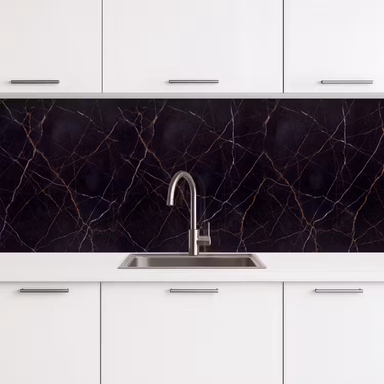 Natuursteen - Marmerpatroon - Abstract - Modern - Zwart - Goud keuken achterwand 2 middel -3d