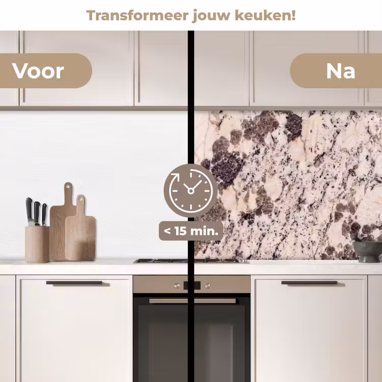 Natuursteen - Patroon - Abstract - Beige - Grijs keuken achterwand 2 middel -voor-na2_NL