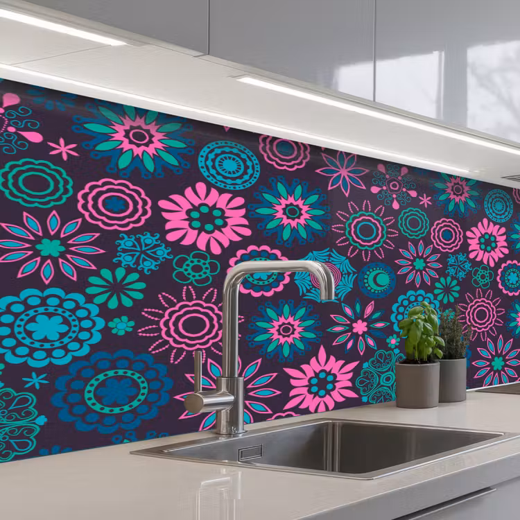 Neon - Bloemen - Patronen keuken achterwand 2 middel 871 -3d_schuin