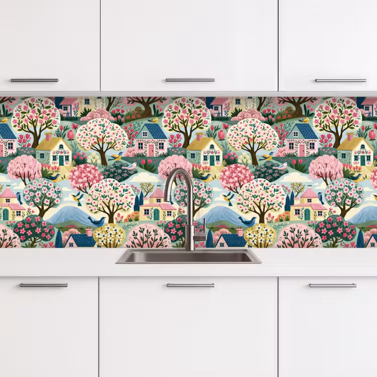 Nostalgisch - Idyllisch - Kleurrijk keuken achterwand 2 middel 871 -3d
