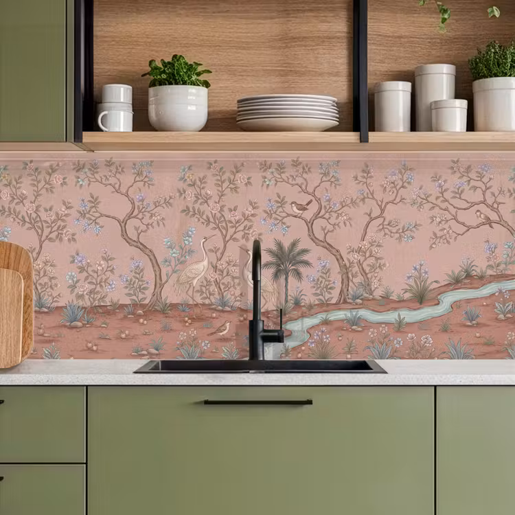 Nostalgisch - Reigers - Roze keuken achterwand 2 middel -sfeer3