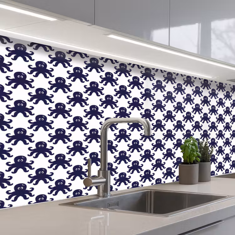 Oceaan - Octo - Blauw - Wit keuken achterwand 2 middel 871 -3d_schuin