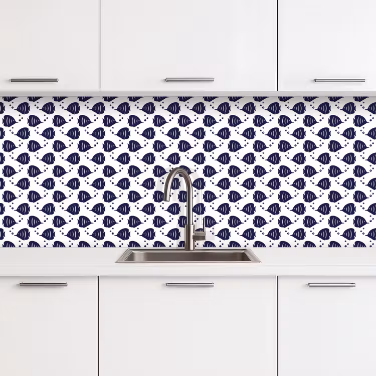 Oceaan - Vis - Blauw - Wit keuken achterwand 2 middel 871 -3d