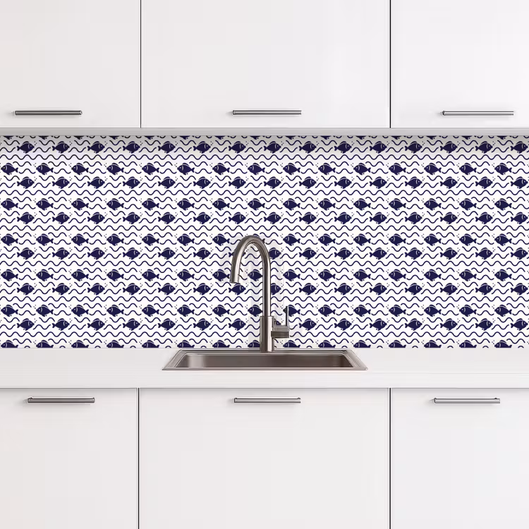 Oceaan - Visachtig - Blauw - Wit keuken achterwand 2 middel 871 -3d