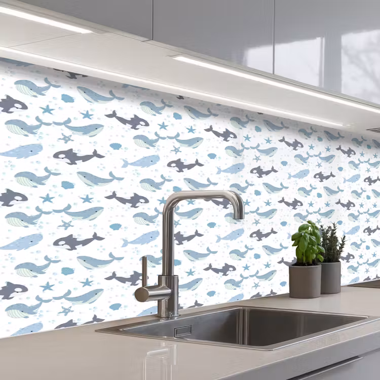 Oceaan - Walvis - Orka - Blauw keuken achterwand 2 middel 871 -3d_schuin