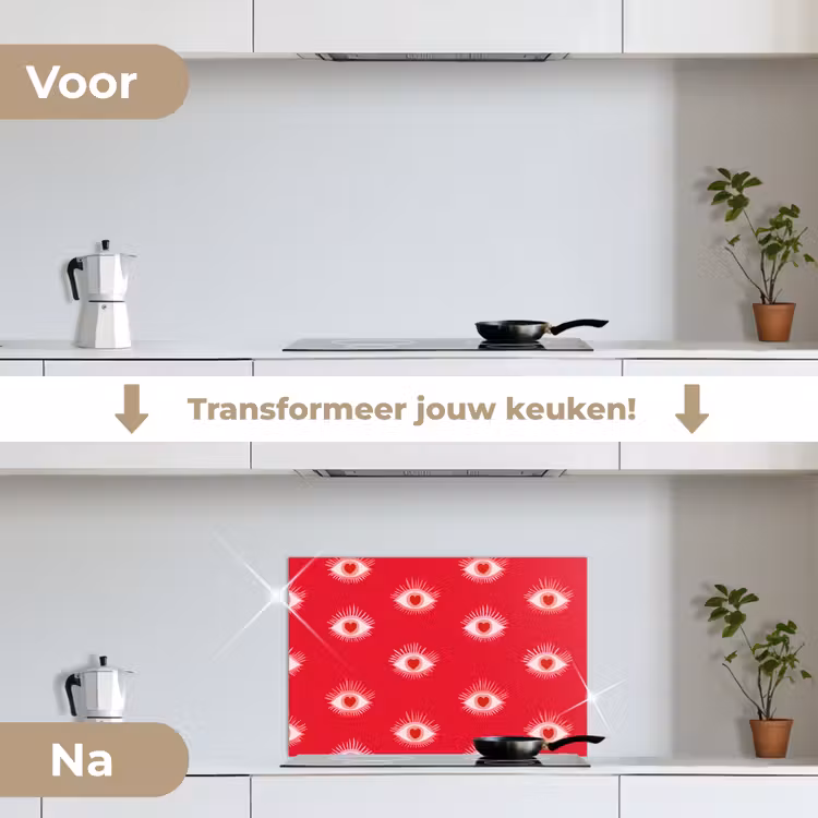 Ogen - Hart - Abstract - Rood - Roze keuken achterwand spatscherm klein 900 -voor_na_NL
